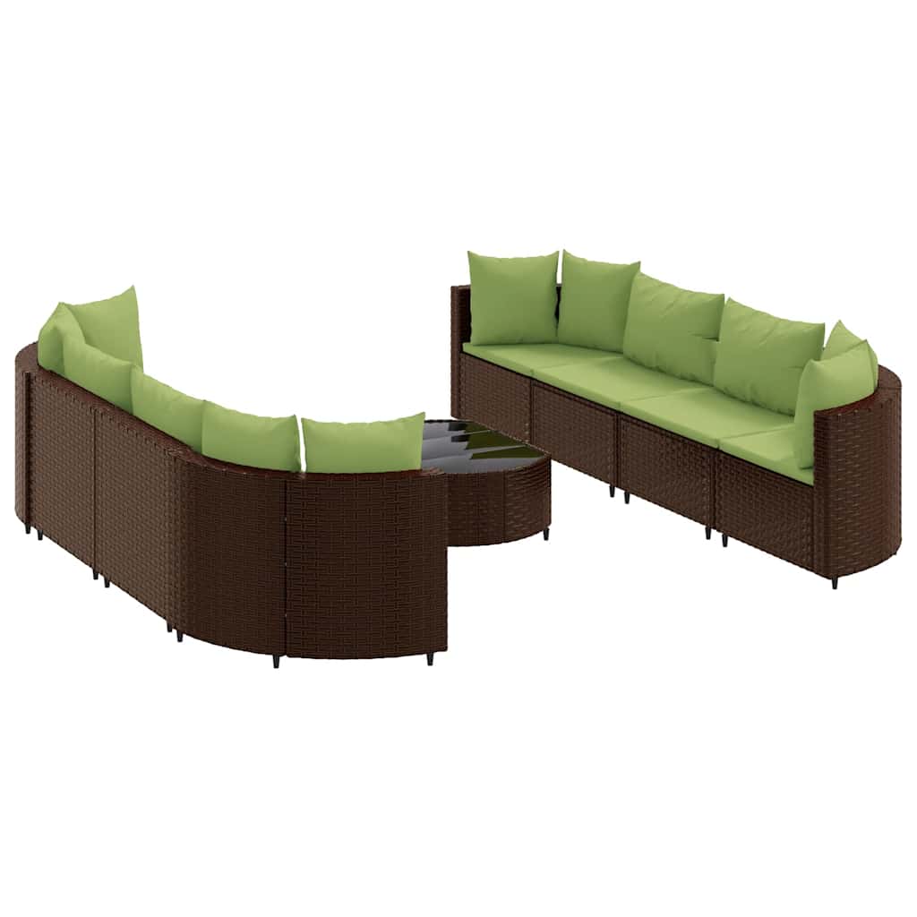 Set Divani da Giardino 9pz con Cuscini Marrone in Polyrattan
