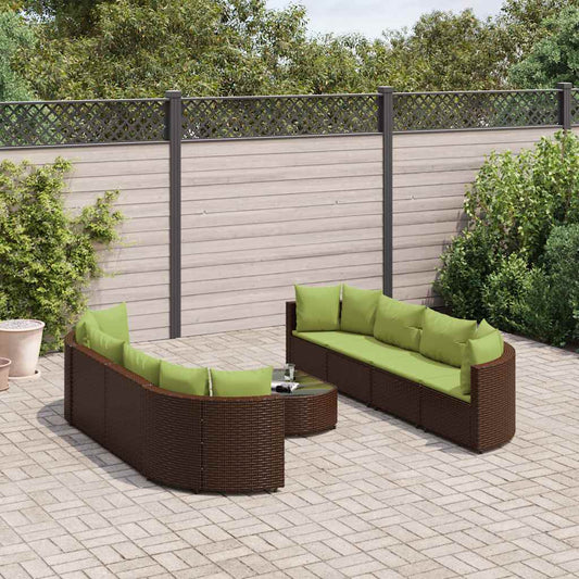 Set Divani da Giardino 9pz con Cuscini Marrone in Polyrattan - homemem39