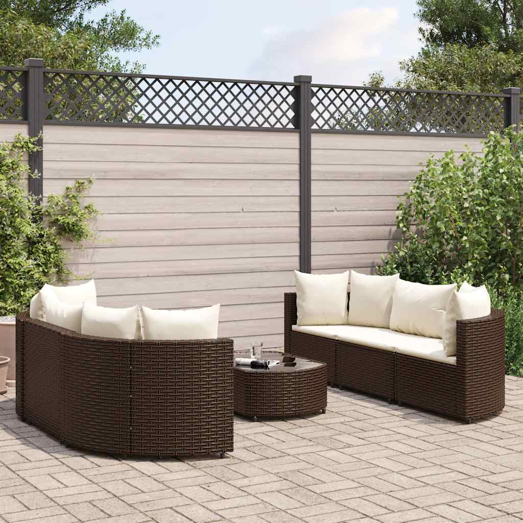 Set Divani da Giardino 7 pz con Cuscini Marrone in Polyrattan | homemem39