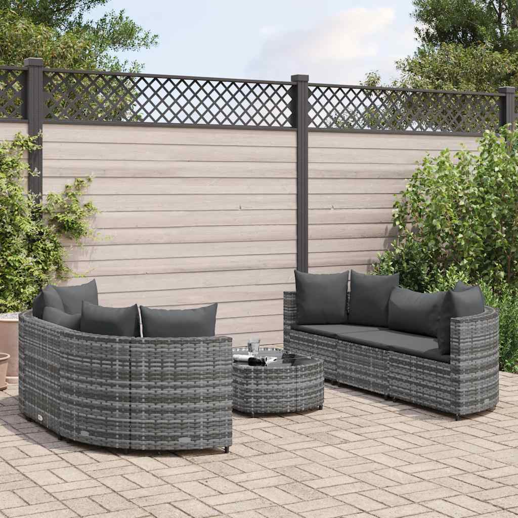 Set Divani da Giardino 7 pz con Cuscini Grigio in Polyrattan | homemem39