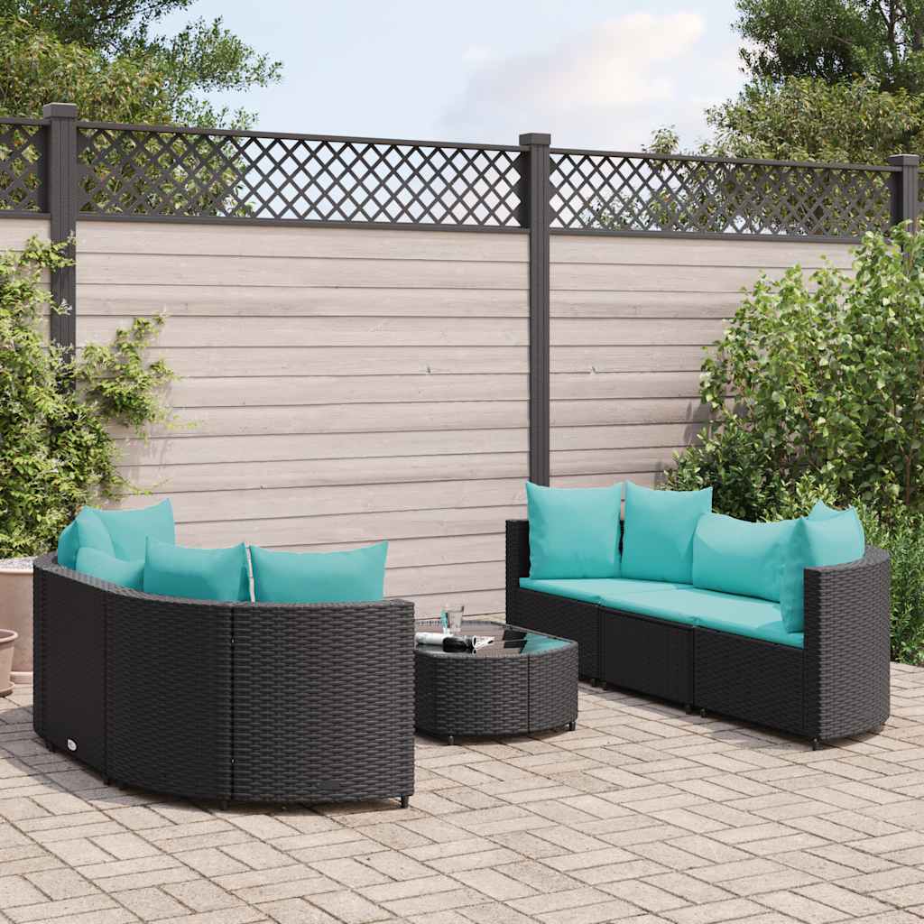 Set Divani da Giardino con Cuscini 7pz Nero Polyrattan | homemem39