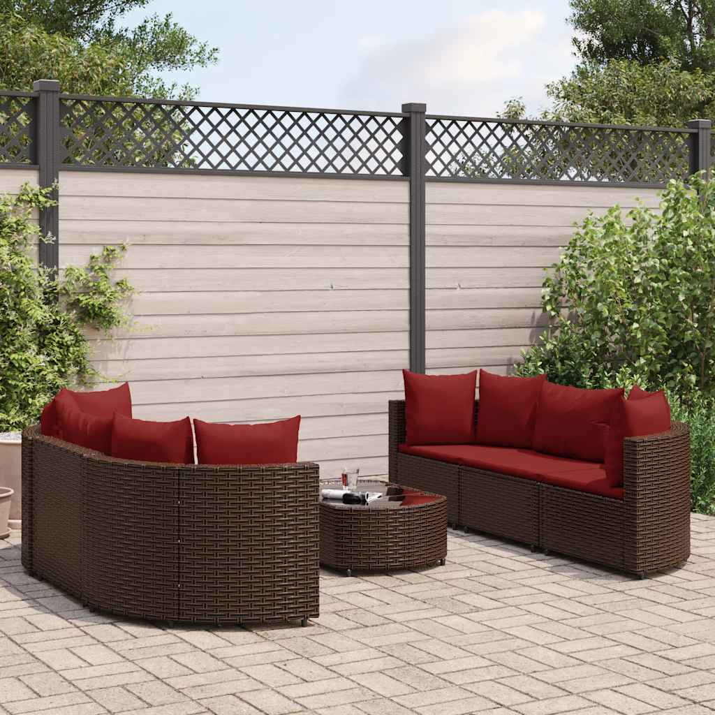 Set Divani da Giardino 7 pz con Cuscini Marrone in Polyrattan | homemem39