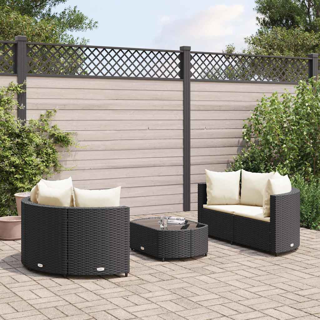 Set Divani da Giardino 5 pz con Cuscini in Polyrattan Nero | homemem39