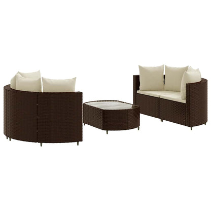 Set Divano da Giardino 5 pz con Cuscini Marrone in Polyrattan | homemem39
