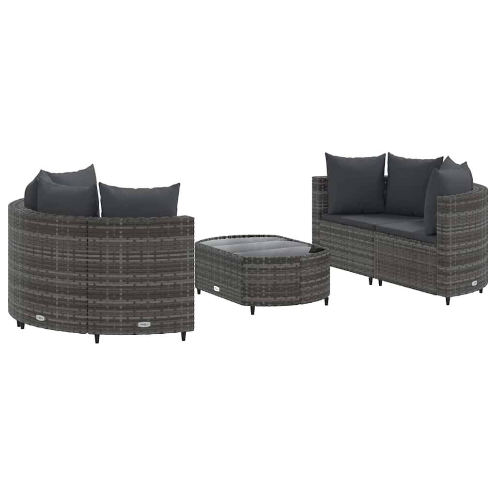 Set Divano da Giardino 5 pz con Cuscini Grigio in Polyrattan | homemem39