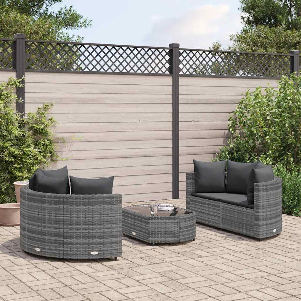 Set Divano da Giardino 5 pz con Cuscini Grigio in Polyrattan | homemem39