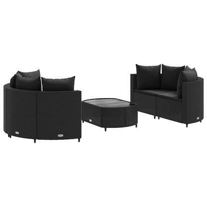 Set Divani da Giardino 5 pz con Cuscini in Polyrattan Nero | homemem39
