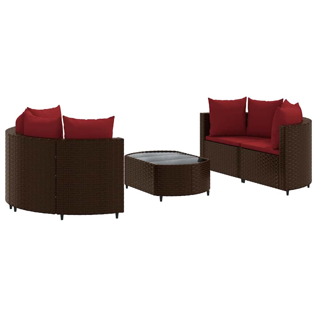 Set Divano da Giardino 5 pz con Cuscini Marrone in Polyrattan | homemem39