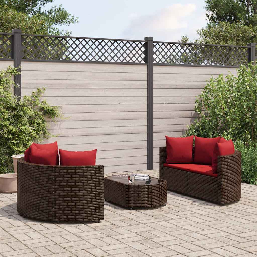 Set Divano da Giardino 5 pz con Cuscini Marrone in Polyrattan - homemem39