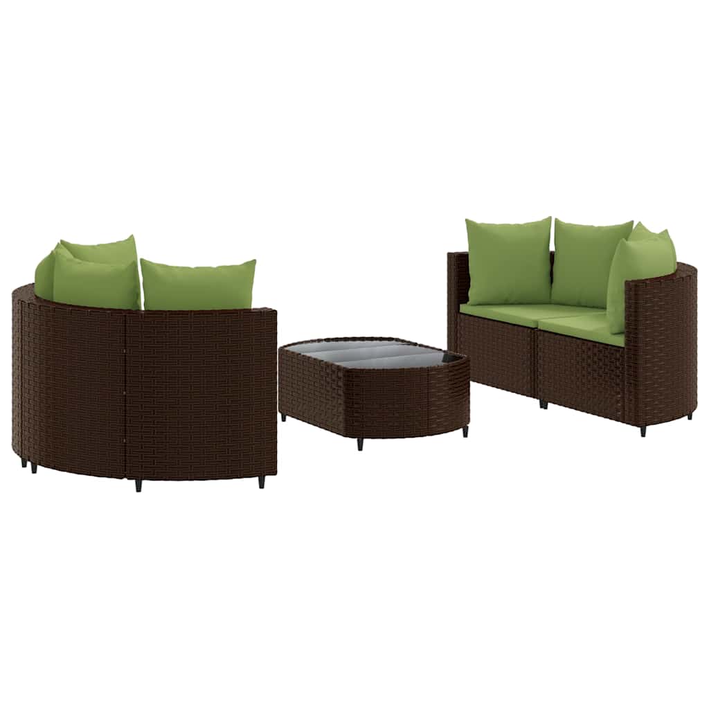 Set Divano da Giardino 5 pz con Cuscini Marrone in Polyrattan - homemem39