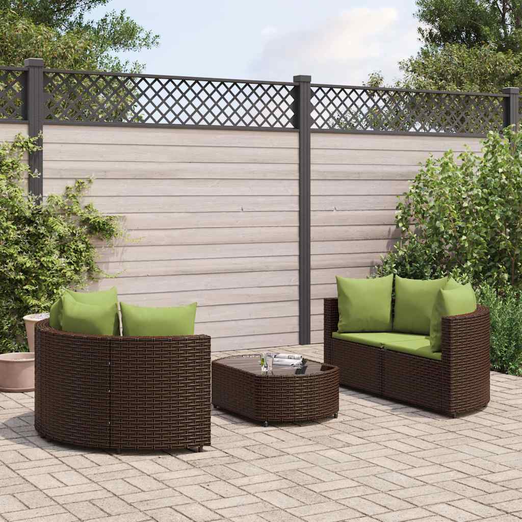 Set Divano da Giardino 5 pz con Cuscini Marrone in Polyrattan - homemem39