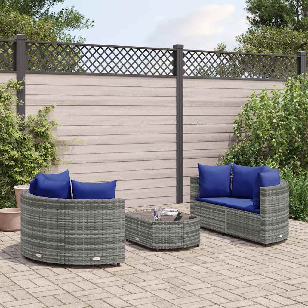 Set Divano da Giardino 5 pz con Cuscini Grigio in Polyrattan - homemem39