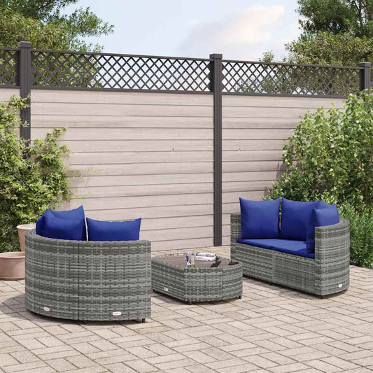 Set Divano da Giardino 5 pz con Cuscini Grigio in Polyrattan - homemem39