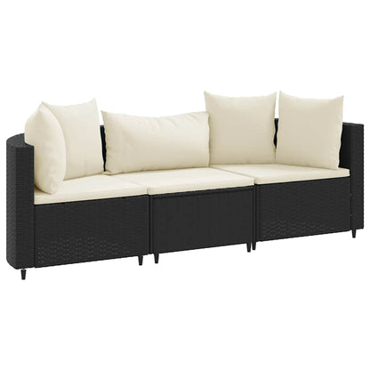 Set Divani da Giardino 3 pz con Cuscini in Polyrattan Nero | homemem39