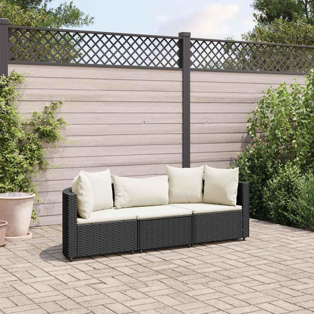 Set Divani da Giardino 3 pz con Cuscini in Polyrattan Nero | homemem39