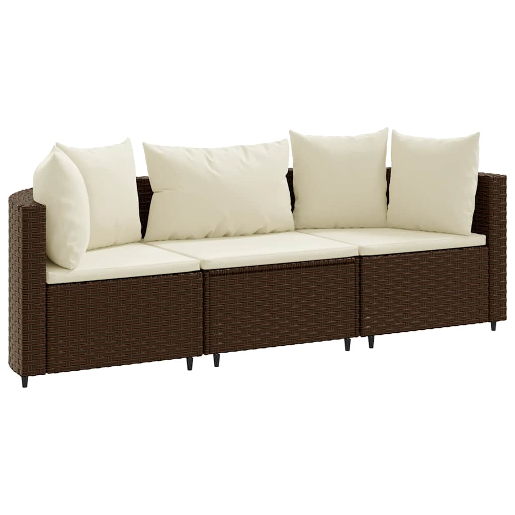 Set Divano da Giardino 3 pz con Cuscini Marrone in Polyrattan | homemem39