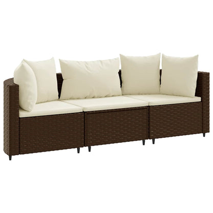 Set Divano da Giardino 3 pz con Cuscini Marrone in Polyrattan - homemem39