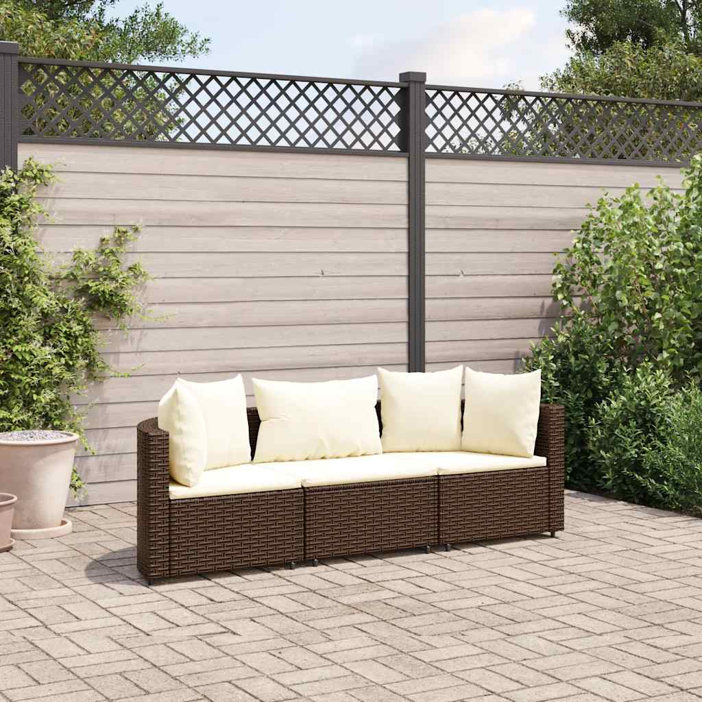 Set Divano da Giardino 3 pz con Cuscini Marrone in Polyrattan | homemem39