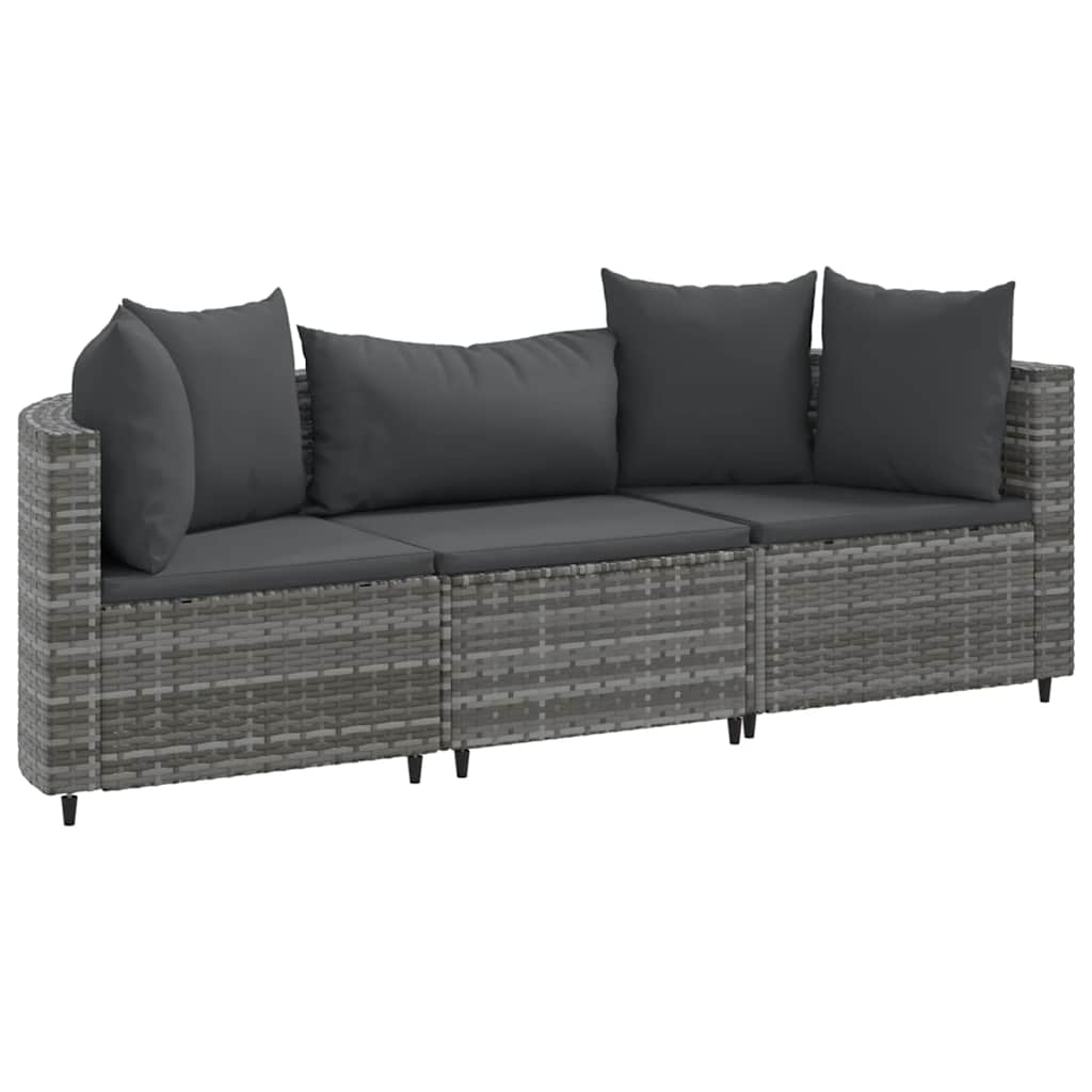 Set Divani da Giardino 3 pz con Cuscini Grigio in Polyrattan | homemem39