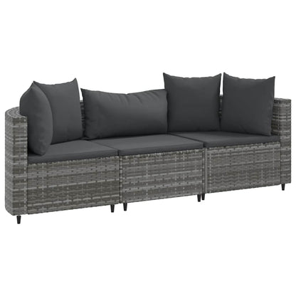 Set Divani da Giardino 3 pz con Cuscini Grigio in Polyrattan | homemem39