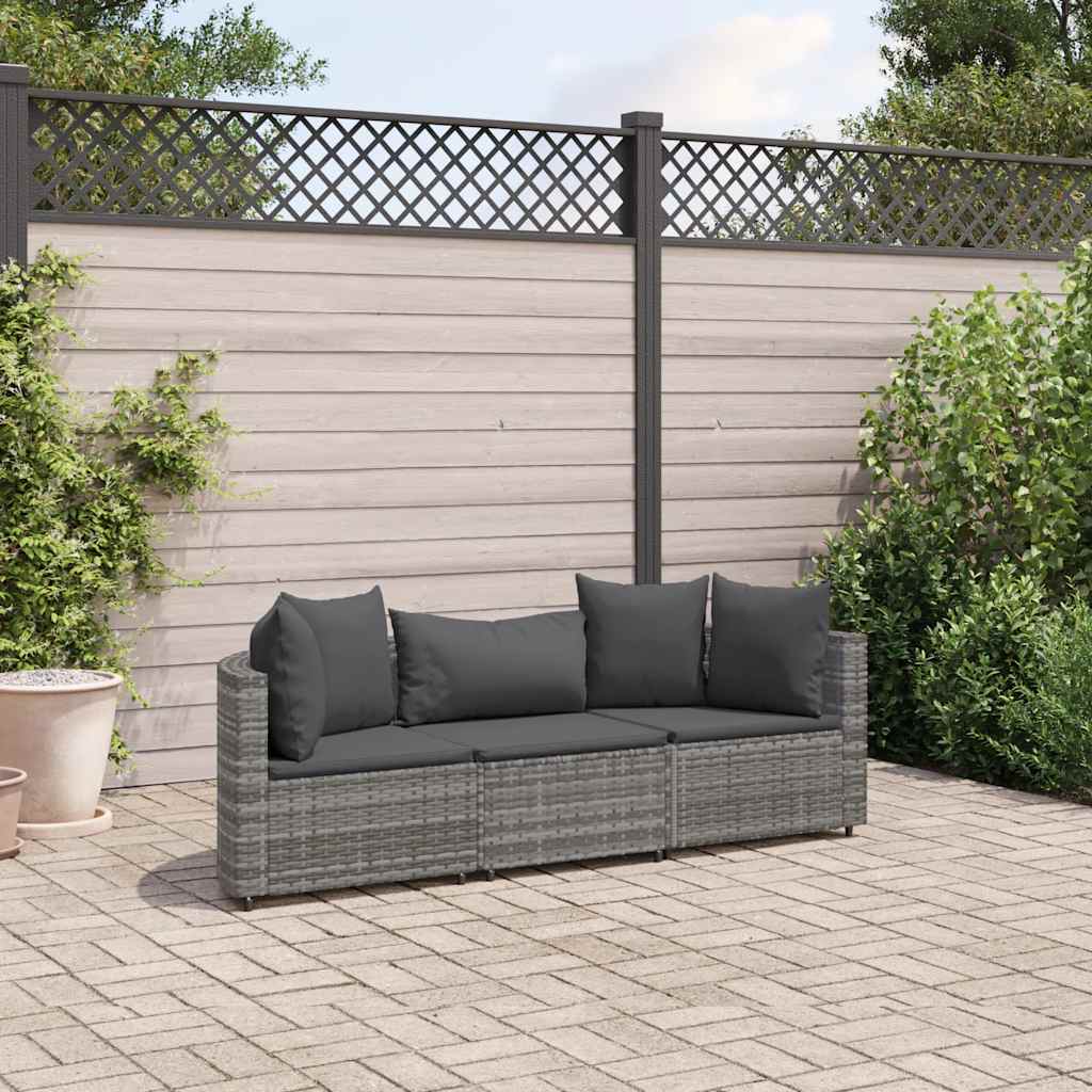 Set Divani da Giardino 3 pz con Cuscini Grigio in Polyrattan | homemem39