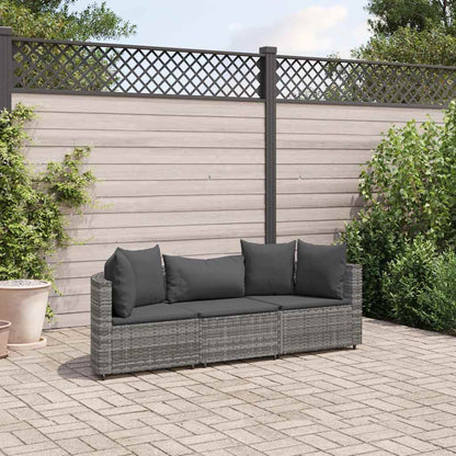 Set Divani da Giardino 3 pz con Cuscini Grigio in Polyrattan | homemem39