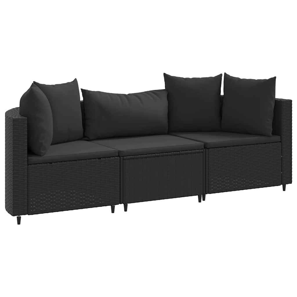 Set Divani da Giardino 3 pz con Cuscini in Polyrattan Nero - homemem39