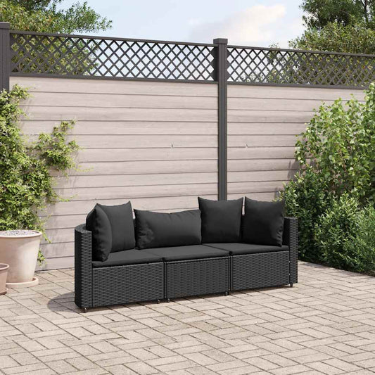 Set Divani da Giardino 3 pz con Cuscini in Polyrattan Nero - homemem39