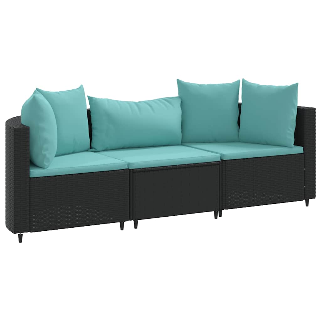Set Divani da Giardino 3 pz con Cuscini in Polyrattan Nero | homemem39