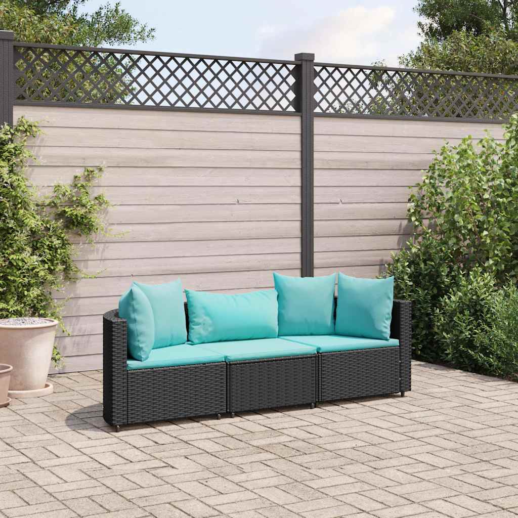 Set Divani da Giardino 3 pz con Cuscini in Polyrattan Nero | homemem39