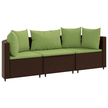 Set Divano da Giardino 3 pz con Cuscini Marrone in Polyrattan | homemem39