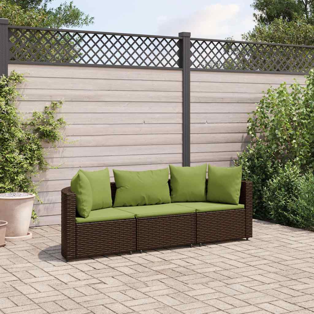 Set Divano da Giardino 3 pz con Cuscini Marrone in Polyrattan - homemem39