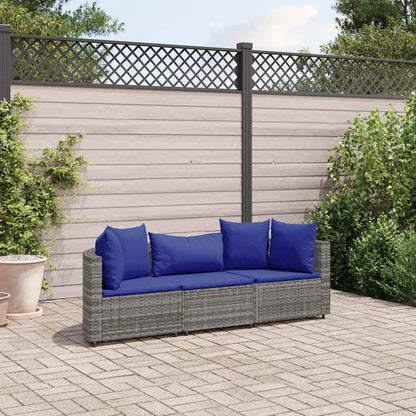 Set Divani da Giardino 3 pz con Cuscini Grigio in Polyrattan - homemem39