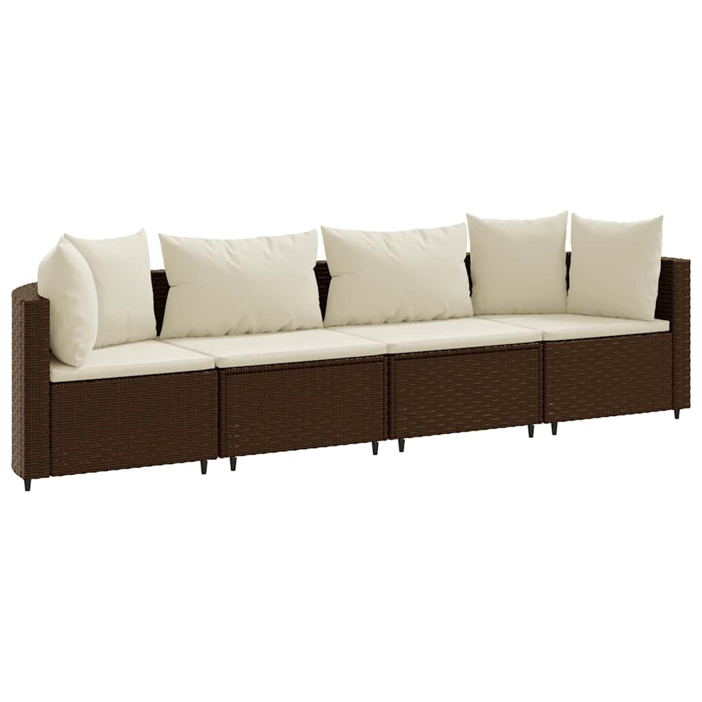 Set Divano da Giardino 4 pz con Cuscini Marrone in Polyrattan | homemem39