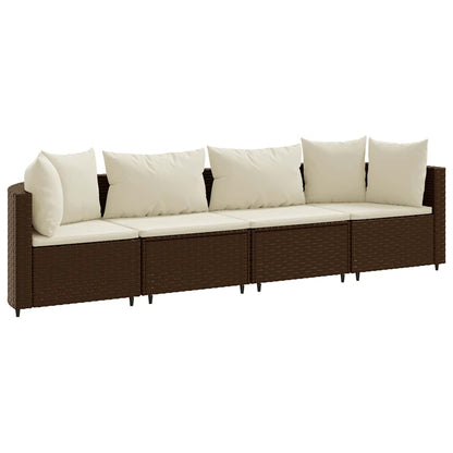 Set Divano da Giardino 4 pz con Cuscini Marrone in Polyrattan | homemem39
