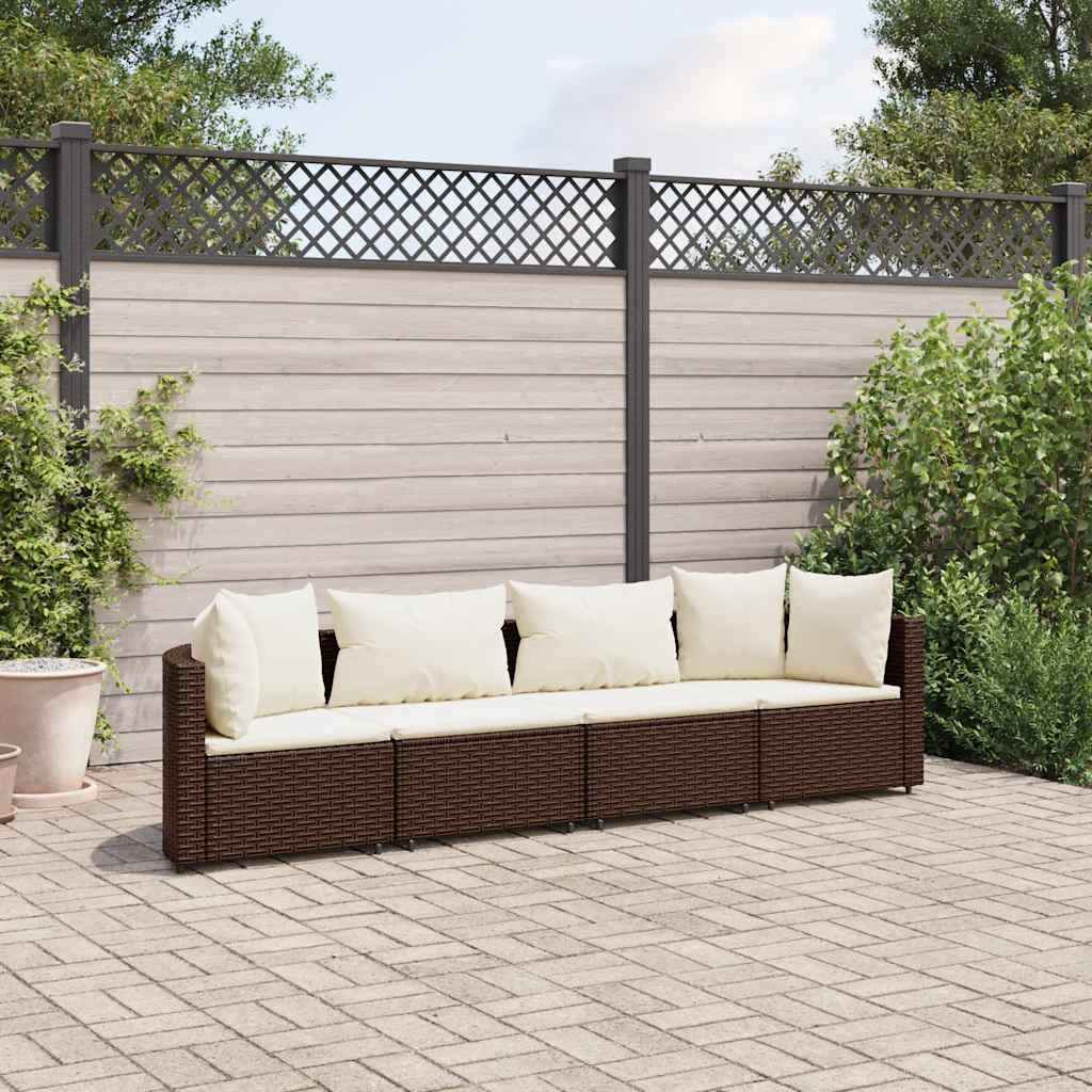 Set Divano da Giardino 4 pz con Cuscini Marrone in Polyrattan | homemem39