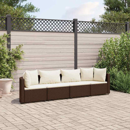 Set Divano da Giardino 4 pz con Cuscini Marrone in Polyrattan | homemem39