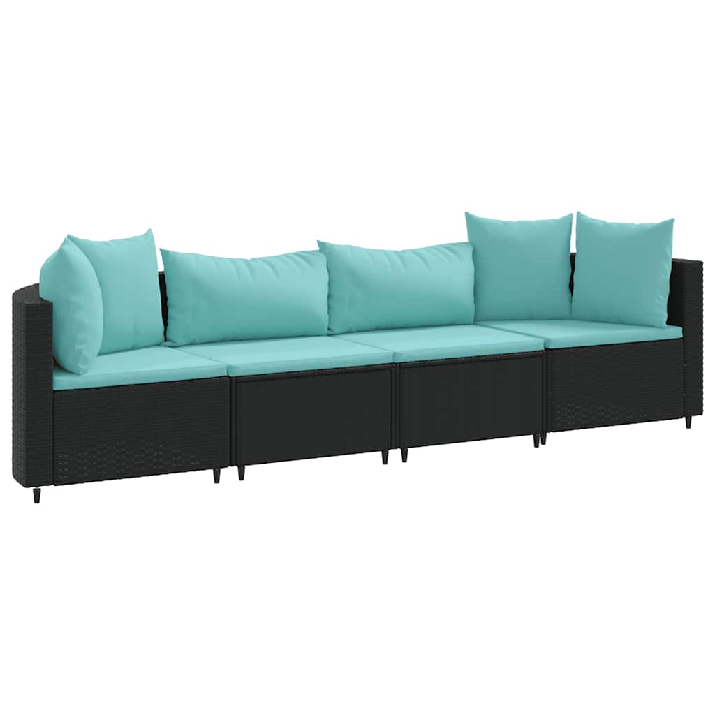 Set Divani da Giardino 4 pz con Cuscini Nero in Polyrattan - homemem39