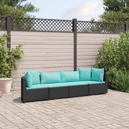 Set Divani da Giardino 4 pz con Cuscini Nero in Polyrattan | homemem39