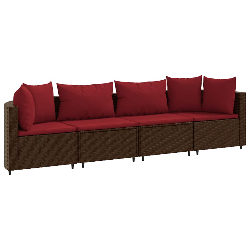 Set Divano da Giardino 4 pz con Cuscini Marrone in Polyrattan | homemem39