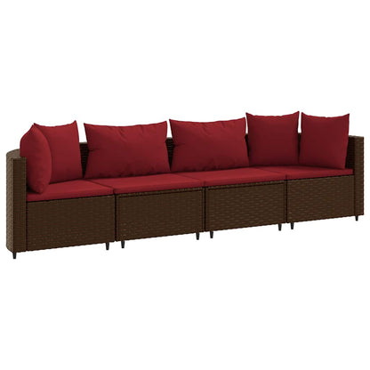 Set Divano da Giardino 4 pz con Cuscini Marrone in Polyrattan | homemem39
