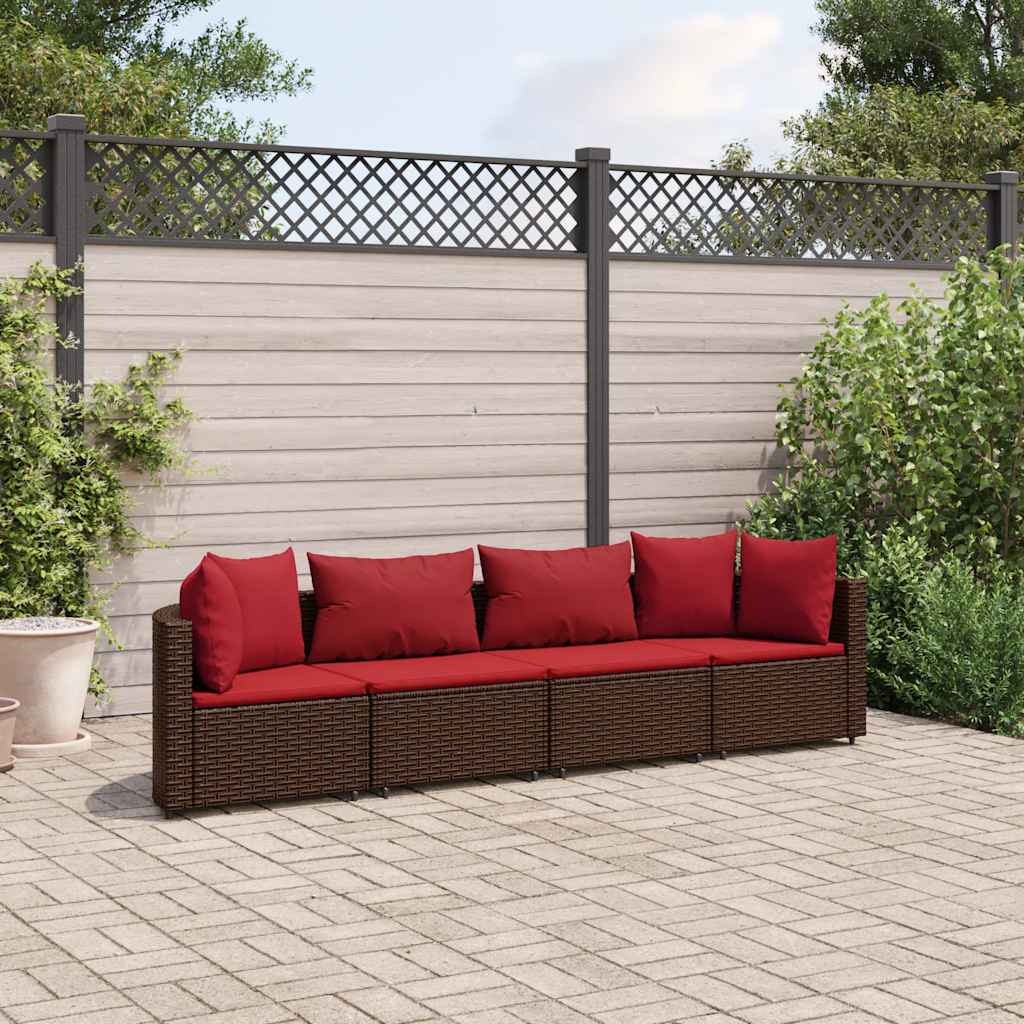 Set Divano da Giardino 4 pz con Cuscini Marrone in Polyrattan | homemem39