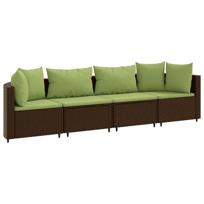 Set Divano da Giardino 4 pz con Cuscini Marrone in Polyrattan - homemem39
