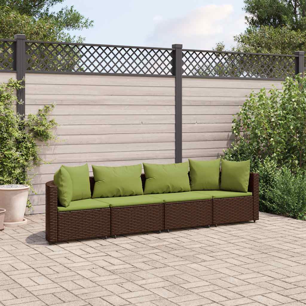 Set Divano da Giardino 4 pz con Cuscini Marrone in Polyrattan - homemem39