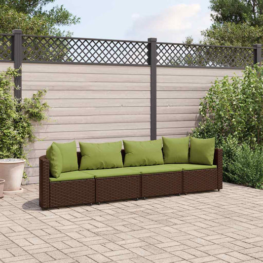 Set Divano da Giardino 4 pz con Cuscini Marrone in Polyrattan - homemem39