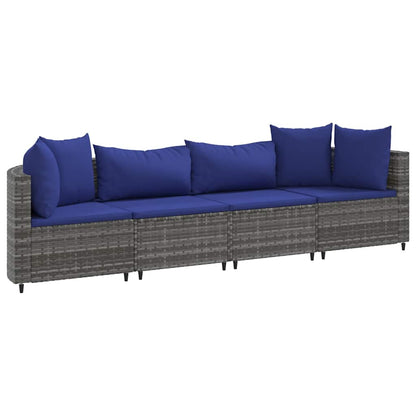 Set Divani da Giardino 4 pz con Cuscini in Polyrattan Grigio - homemem39