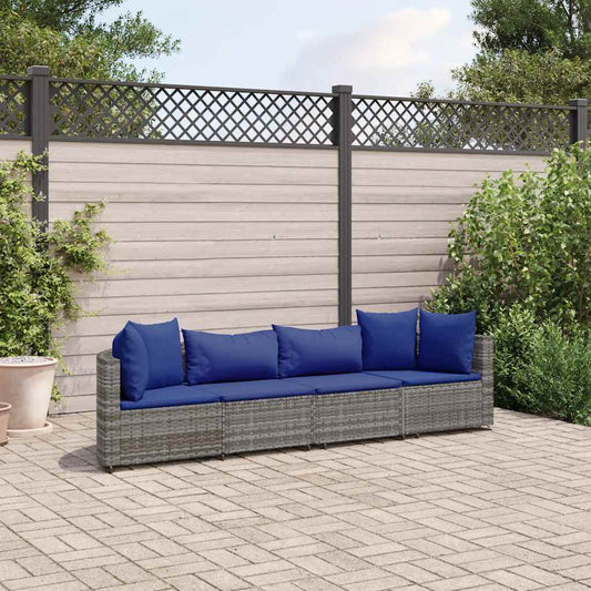 Set Divani da Giardino 4 pz con Cuscini in Polyrattan Grigio - homemem39