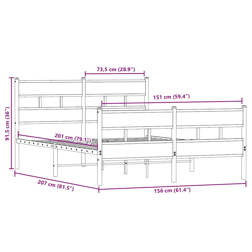 Giroletto senza Materaso in Metallo Rovere Sonoma 150x200 cm | homemem39