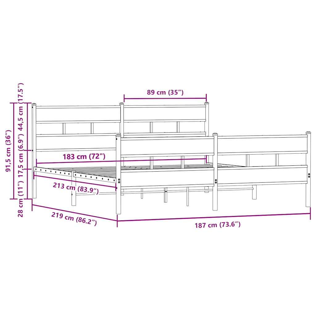 Giroletto senza Materaso in Metallo Rovere Marrone 183x213 cm - homemem39