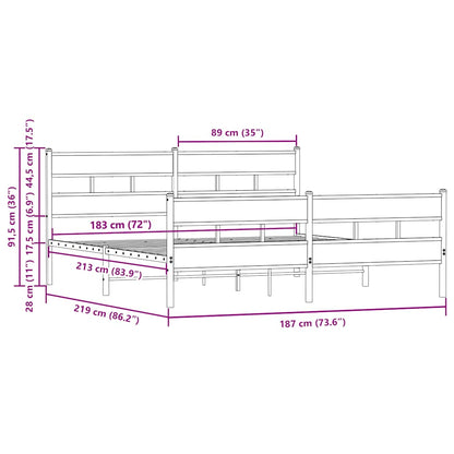 Giroletto senza Materaso in Metallo Rovere Marrone 183x213 cm - homemem39